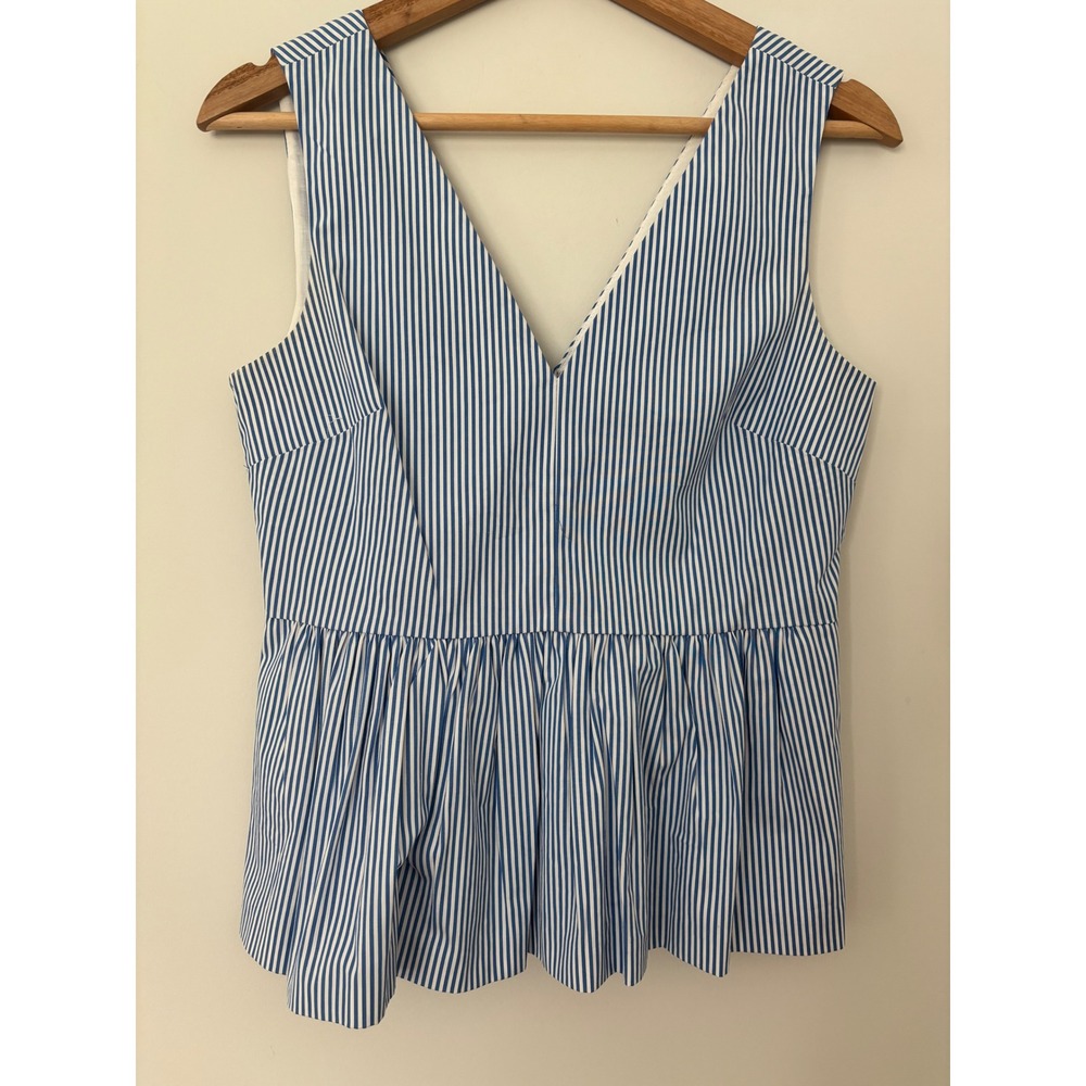 J.Crew Always Blue White Striped V-Neck Peplum Sleeveless Top Size 0